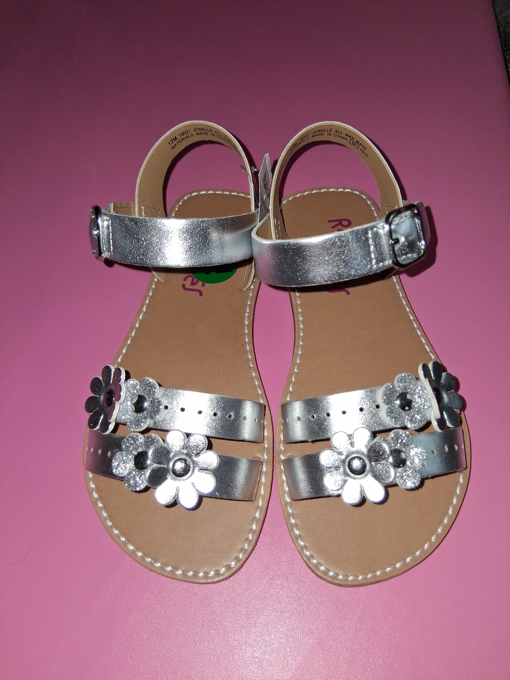 NWTS Rachel Shoes Silver Floral Buckle Sandals for Kids 12T